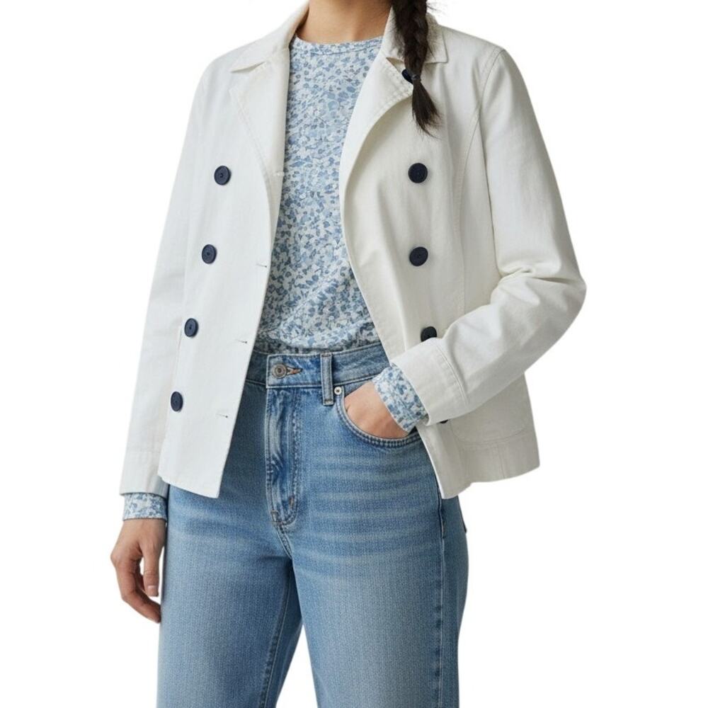 Vintage Y2K White Cotton Double Breasted Notch Lapel Fitted Jacket M